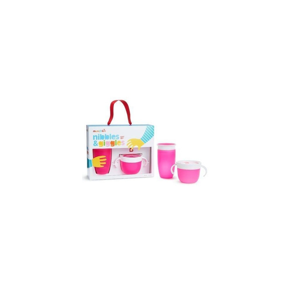 Поильники Munchkin подарочный набор (поильник 360° 296мл + чашка для снэков) Розовый